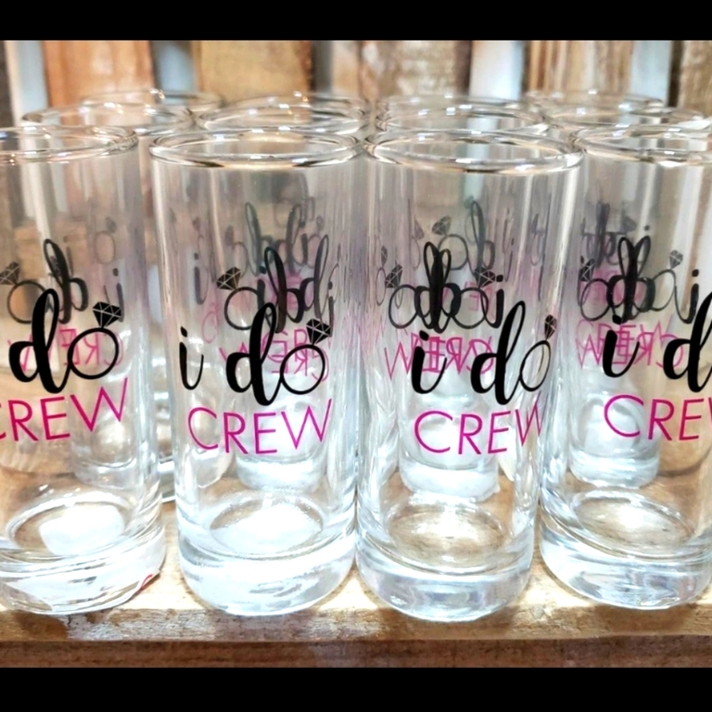 (12) "I Do Crew" Shot Glasses Bachelorette Party Bridal Showers Bridesmaids Gift